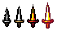 All 4 levels of Devil's Dagger projectile, ordered in increasing level from left to right.