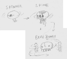 Old concept art of Spinny and its scrapped variants, back when it was made for Basement Dwellers.